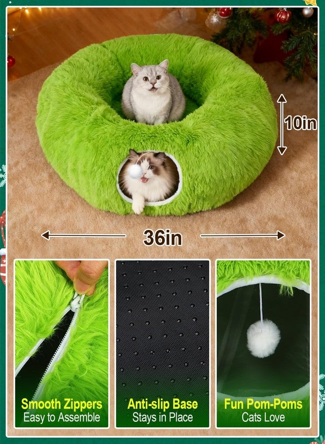 Beeplove Green Fluffy Cat Tunnel Christmas Tree Skirt - Cat Donut Bed, Christmas Tree Protector from Cats, Xmas Small Medium Large Cats Gifts Accessories - Image 5